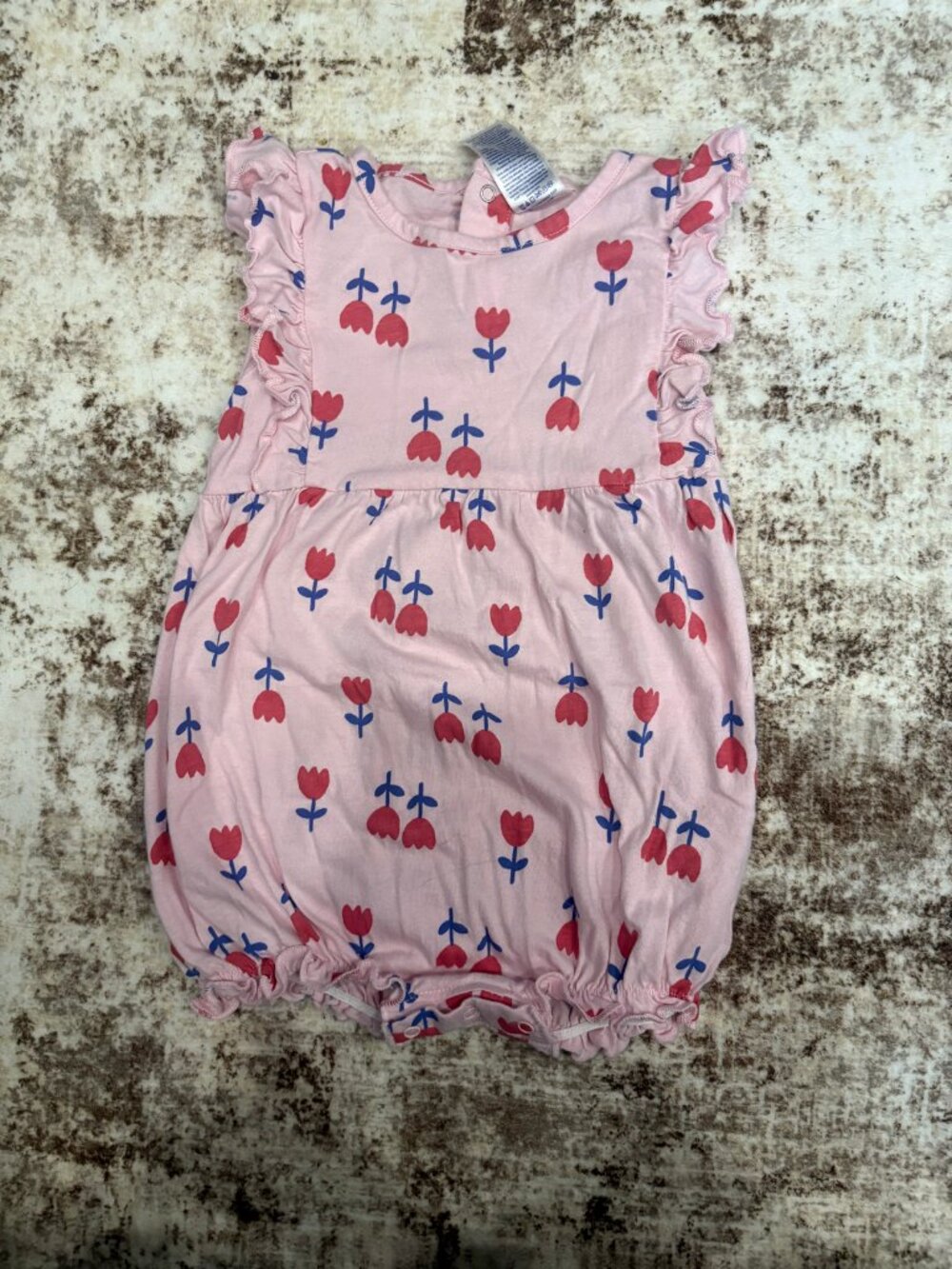 Gerber Onesies Pink Tulip Print Ruffle Bubble Romper (24 Months)